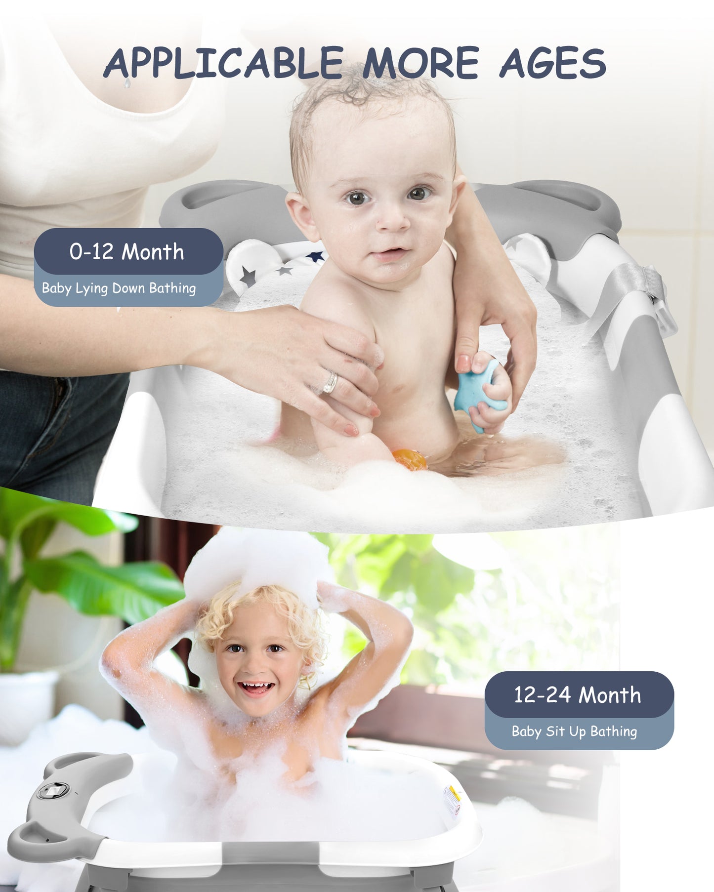 Collapsible Baby Bathtub for Infants to Toddler with Real-time Temp Monitor+Floating Cushion,Foldable Baby Bath Tub Set Applicable 0-36 Month,Perfect Portable Travel Baby Tub for Newborns Boy