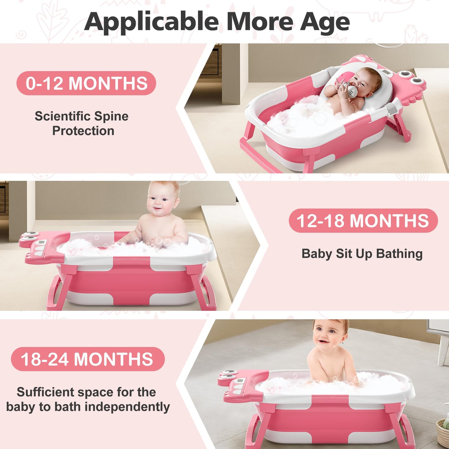 AGOGOLIFE Collapsible Baby Bathtub with Thermometer, Soft Floating Cushion, and Drain Hole, Foldable & Portable Baby Bath Tub for Newborns to Toddlers 0–36 Months Boys  Space-Saving Double-Fold Design red